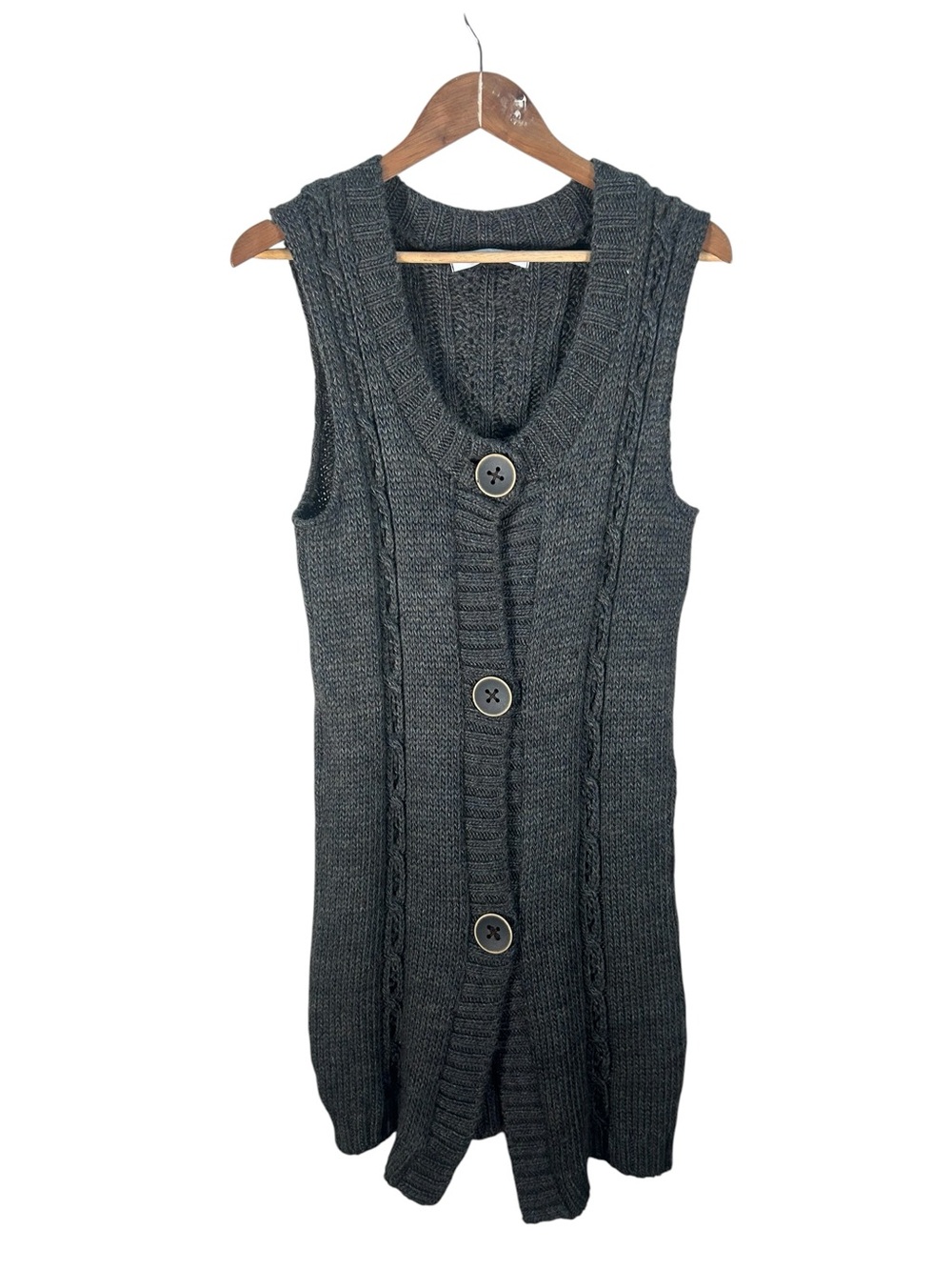 Skovhuus Merino Wool Knit Chunky Button Long Vest Size Small